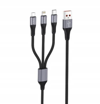 Foneng X112 3-in-1 Usb laidas: C, Micro Usb, Lightning, 1.2m, juodas