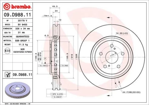 Stabdžių diskas BREMBO 09.D988.11