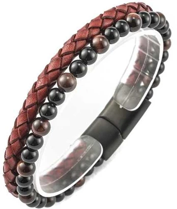 Troli Original leather bracelet with beads VSB002BR-PET