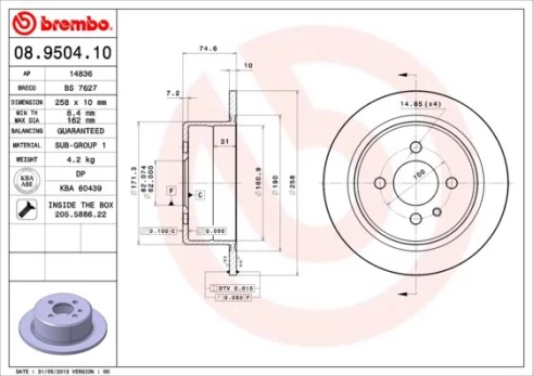Stabdžių diskas BREMBO 08.9504.10