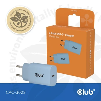 Club 3D Club3D Nabíječka, USB-C, Power Delivery 15V/2A, 2-pack, modrá