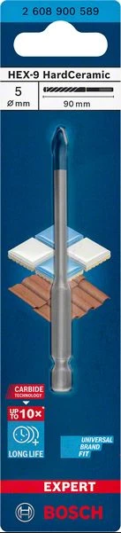Grąžtas plytelėms BOSCH HEX-9 Hard Ceramic, 5 x 90 mm kaina