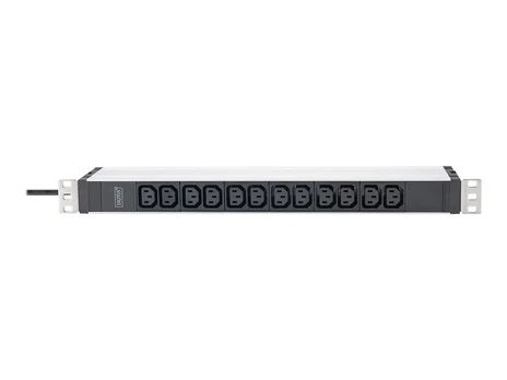 DIGITUS Socket strip with aluminum profile, 12-way, 2 m cable safety plug