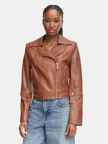 Elisabetta Franchi Odinė striukė GD-01Z-66E2-V1490 Ruda Regular Fit