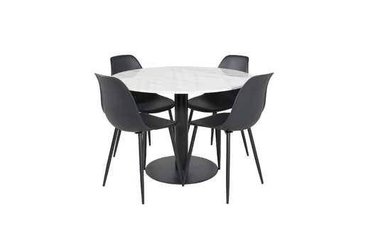 Estelle Round Dining Table ø106 H75 - White / Black+Polar Plastic Dining Chair