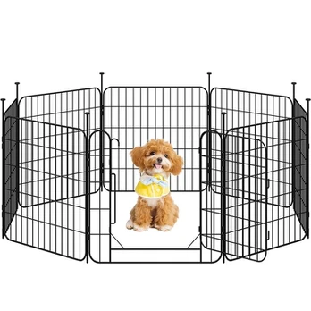 Sulankstomas metalinis augintinių aptvaras su durelėmis, 8 panelės, 60 cm, juodas