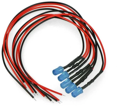 5mm 12V LED su rezistoriumi ir laidu - mėlyna