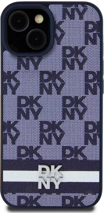 Dėklas DKNY PU Leather Checkered Pattern and Stripe Case for iPhone 15 Mėlyna