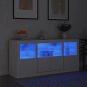 Šoninė spintelė su LED lemputėmis, balta, 142,5x37x67cm kaina