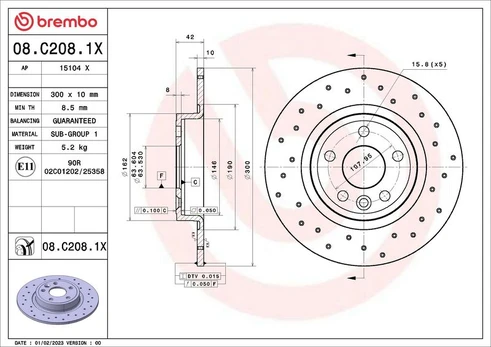 Stabdžių diskas BREMBO 08.C208.1X