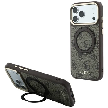 Dėklas Guess PU 4G Ring Stand MagSafe Case for iPhone 18 Pro Max Brown