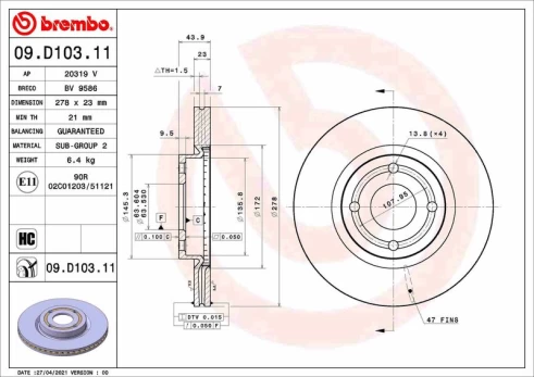 Stabdžių diskas BREMBO 09.D103.11