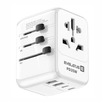 Evelatus Evelatus 35W World Travel Adapter 1PD&2 Type-C&2 USB Charger White