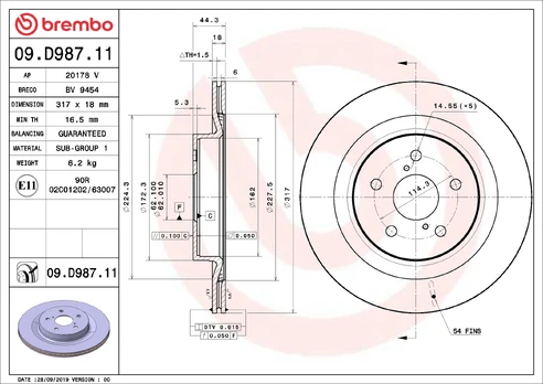 Stabdžių diskas BREMBO 09.D987.11