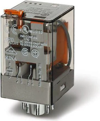 Finder relay pramoninis 2P 10A 24V DC test mygtuko indikatorius (60.12.9.024.0040)