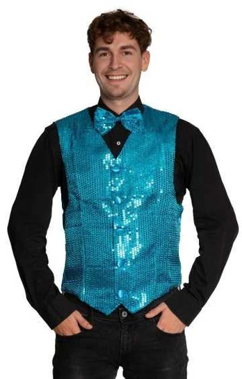 Partychimp Turkis pailletvest og butterfly