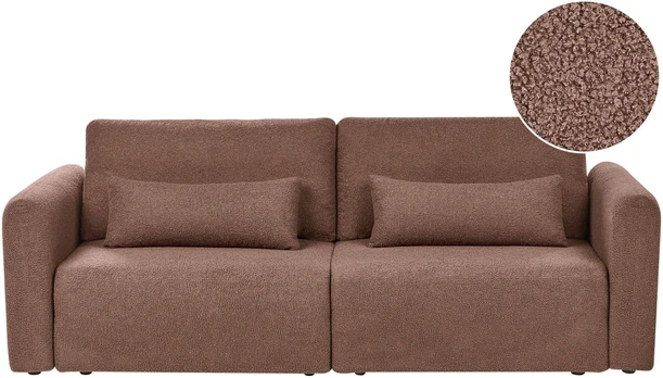 Beliani Trivietė sofa VAXHOLM Boucle ruda su daiktadėže