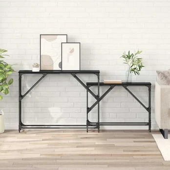Konsolinis stalas 2 pcs Juodas ąžuolas 100 x 28 x 75 cm