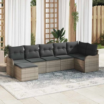 7 dalių sodo sofa su pagalvėlėmis pilkas poli ratanas