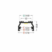 LED juostos profilis UNI12 BCD/U, anoduotas aliuminis, 2m