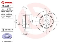 BREMBO 08.D225.11 Brake Disc kaina