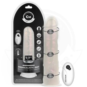 COCK MILLER - DILDO WITH SUCTION CUP, LIGHTS AND VIBRATION WITH REMOTE CONTROL WHITE 19.5 CM