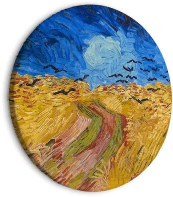 Artgeist Apvalus paveikslas ant drobės - Wheat Field With Crows, Vincent Van Gogh - Summer Countryside Landscape