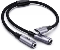 UGREEN AUX AUDIO SPLITTER WITH USB-C CABLE, 25CM (Sidabrinis) kaina
