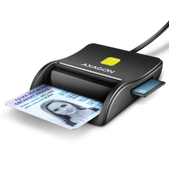 Axagon Compact stalinis USB kontaktas Smart/ID ir SD/Micro SD/SIM kortelių skaitytuvas su ilgu USB-A laidu.