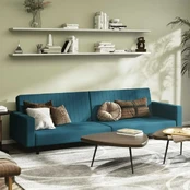 Dvivietė sofa-lova, mėlynos spalvos, aksomas kaina
