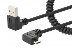 MANHATTAN Spiralkabel USB-A auf Micro-USB Ladekabel 1m schwa