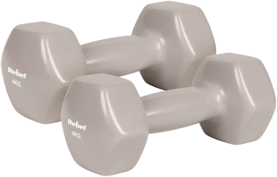 Hantelki żeliwne winylowe HEX 2x4kg, REBEL ACTIVE