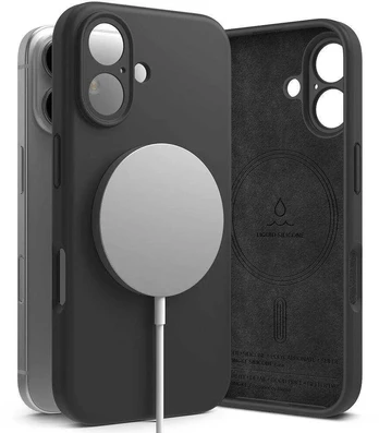 Juodas dėklas Apple iPhone 16 telefonui "Ringke Silicone Magnetic Magsafe"