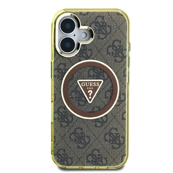 Dėklas Guess IML 4G Glitter and Triangle Logo MagSafe Case for iPhone 16 Brown