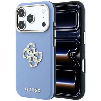 Dėklas Guess Smooth & Big Strass Logo do iPhone 18 Pro / 17 Pro mėlyna