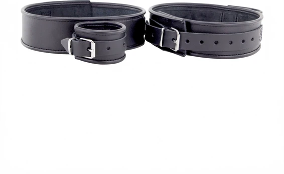 Red Leather Restraint Set Black - Thigh and Hand Adjustable Straps