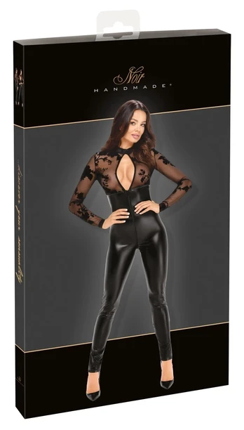 Noir Jumpsuit Flock Print M glaustinukė
