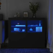 Šoninės spintelės su LED lemputėmis, 2vnt., juodos, mediena kaina