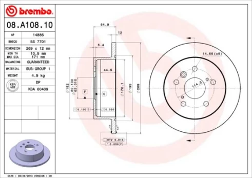 Stabdžių diskas BREMBO 08.A108.10