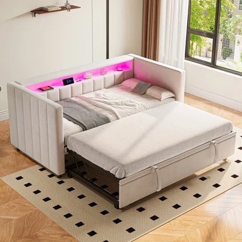 Ištraukiama sofa, 90x190 cm, USB-C, LED, 2 dėžės