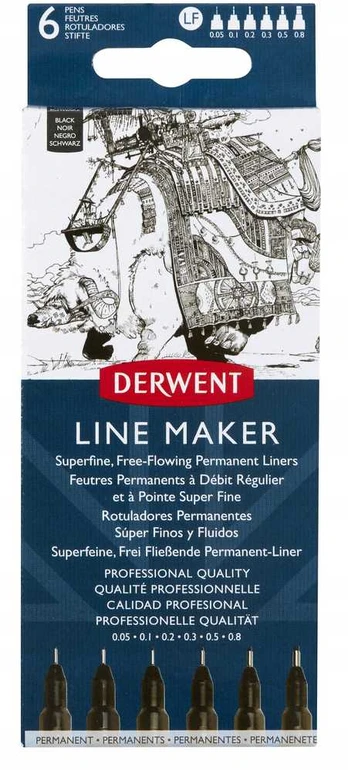 Derwent Line Maker fineliners juodos spalvos, 6 vnt.