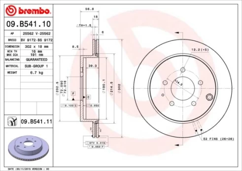 BREMBO 09.B541.11 Brake Disc