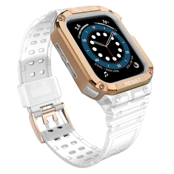 Dirželis su dėklu Protect Strap Band Apple Watch 38/40/41mm, skaidrus/rožinio aukso