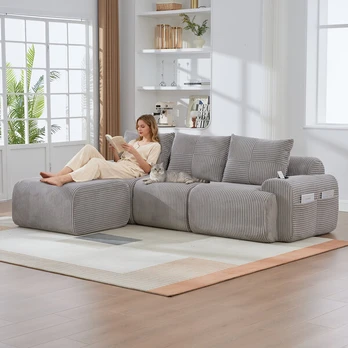 Modulinė virvelinė sofa, 3 vietų, su taburetėmis, 268x174x80 cm