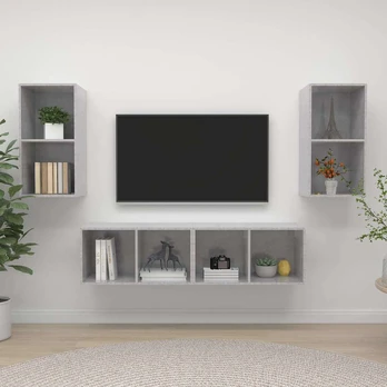 Sieninės televizoriaus spintelės, 4vnt., betono pilkos, MDP