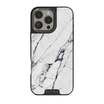 Satin White - Marble iPhone 16 Pro Case, Elite Dark (MagSafe) / Gunmetal