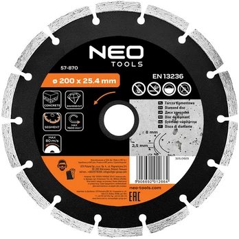Neo Tools Deimantinis diskas 200 x 25,4 mm, segmentuotas
