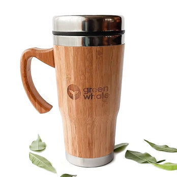 Green Whale bamboo thermos mug 450 ml