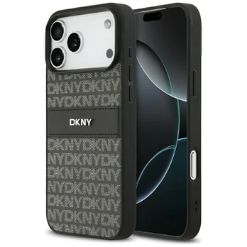 Dėklas DKNY Repeat Texture Pattern with Tonal Stripe skirtas Apple iPhone 17 Pro Max juodas