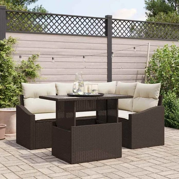 5 dalių Sodo Sofa Komplektas su Pagalvėmis Ruda Poli Ratanas